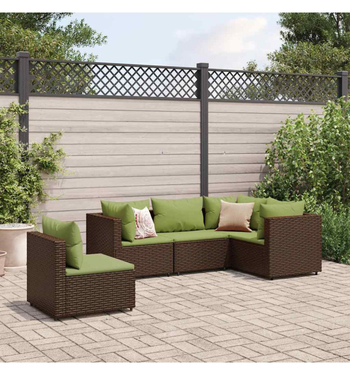 Salon de jardin 5 pcs avec coussins Marron Résine tressée | Mobilier & Déco