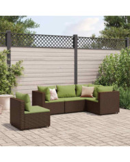 Salon de jardin 5 pcs avec coussins Marron Résine tressée | Mobilier & Déco