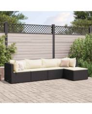 Salon de jardin 5 pcs avec coussins Noir Résine tressée | Mobilier & Déco