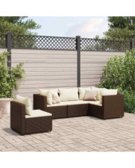 Salon de jardin 5 pcs avec coussins Marron Résine tressée | Mobilier & Déco