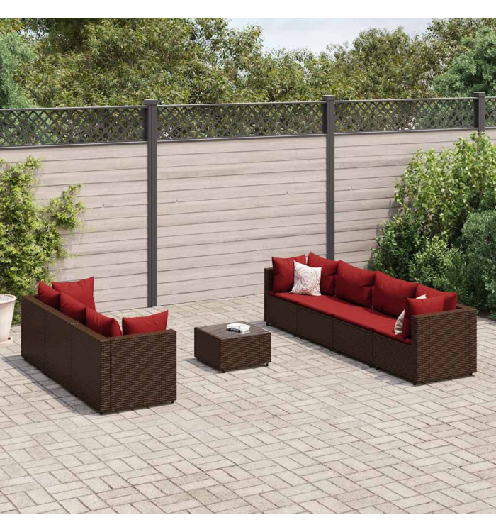 Salon de jardin avec coussins 8 pcs marron résine tressée | Mobilier & Déco