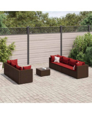 Salon de jardin avec coussins 8 pcs marron résine tressée | Mobilier & Déco