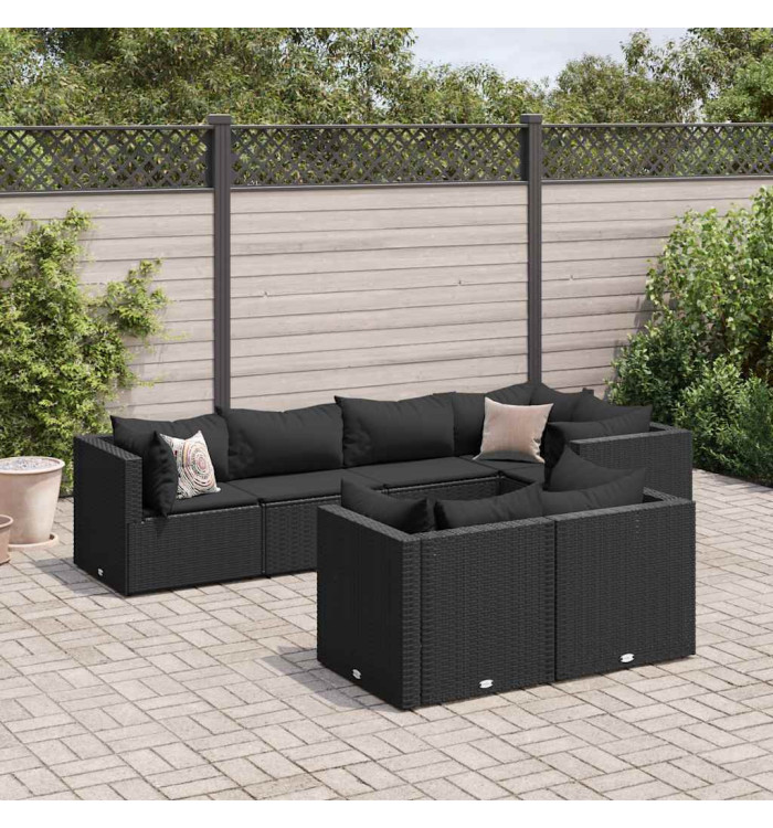 Salon de jardin 7 pcs avec coussins Noir Résine tressée | Mobilier & Déco