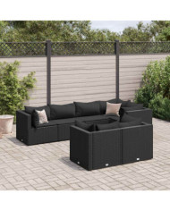 Salon de jardin 7 pcs avec coussins Noir Résine tressée | Mobilier & Déco