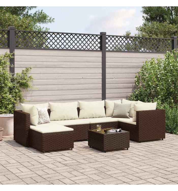 Salon de jardin avec coussins 7 pcs marron résine tressée | Mobilier & Déco