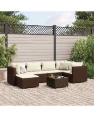 Salon de jardin avec coussins 7 pcs marron résine tressée | Mobilier & Déco