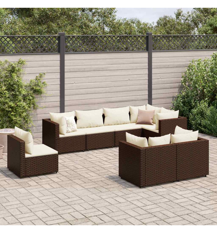 Salon de jardin avec coussins 8 pcs marron résine tressée | Mobilier & Déco
