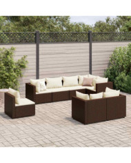 Salon de jardin avec coussins 8 pcs marron résine tressée | Mobilier & Déco
