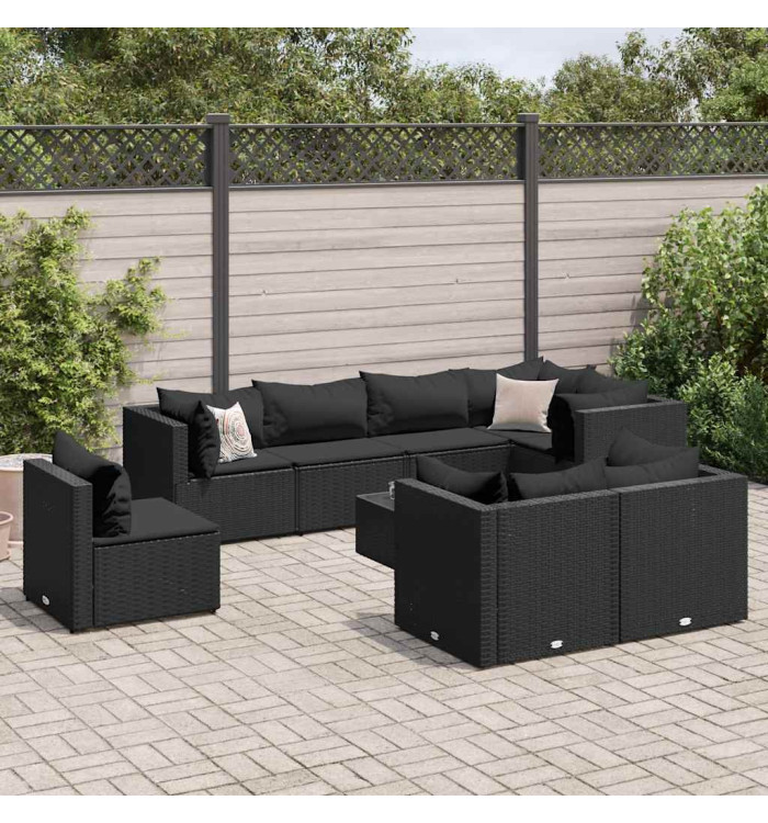 Salon de jardin 9 pcs avec coussins Noir Résine tressée | Mobilier & Déco