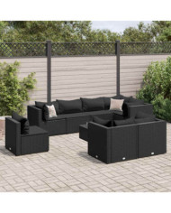 Salon de jardin 9 pcs avec coussins Noir Résine tressée | Mobilier & Déco