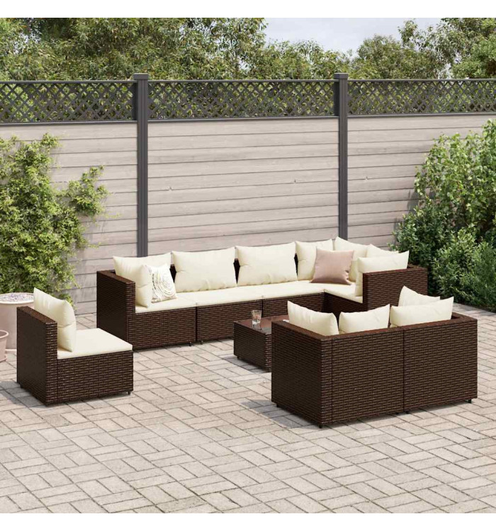 Salon de jardin avec coussins 9 pcs marron résine tressée | Mobilier & Déco