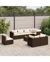 Salon de jardin avec coussins 9 pcs marron résine tressée | Mobilier & Déco