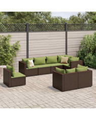 Salon de jardin avec coussins 8 pcs marron résine tressée | Mobilier & Déco
