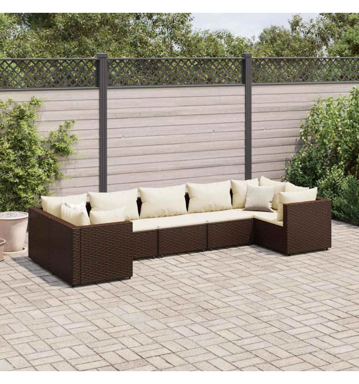 Salon de jardin avec coussins 7 pcs marron résine tressée | Mobilier & Déco