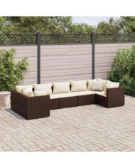 Salon de jardin avec coussins 7 pcs marron résine tressée | Mobilier & Déco