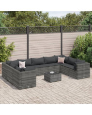 Salon de jardin 10 pcs avec coussins Gris Résine tressée | Mobilier & Déco