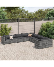 Salon de jardin avec coussins 10 pcs gris résine tressée | Mobilier & Déco
