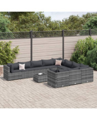 Salon de jardin 11 pcs avec coussins gris résine tressée | Mobilier & Déco