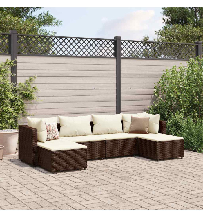Salon de jardin 6 pcs avec coussins Marron Résine tressée | Mobilier & Déco