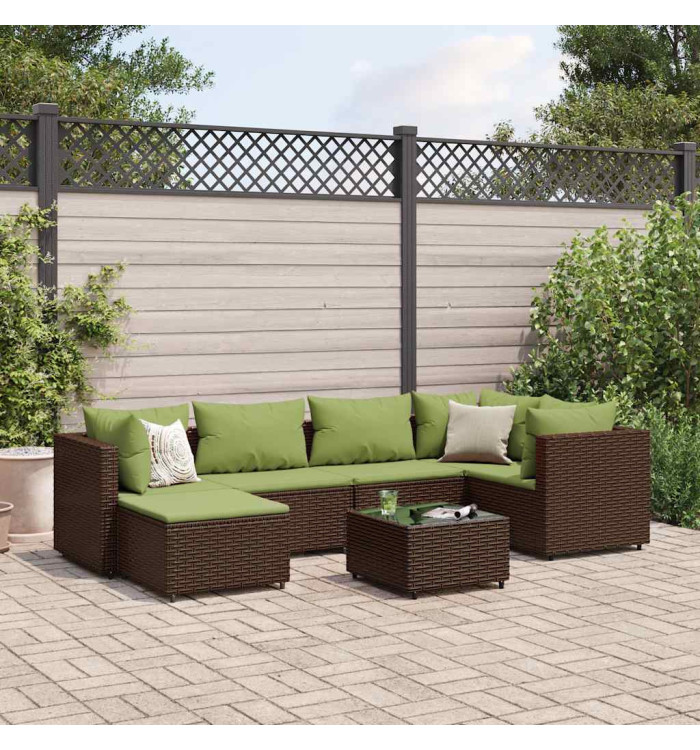 Salon de jardin avec coussins 7 pcs marron résine tressée | Mobilier & Déco