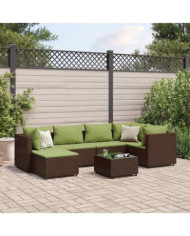 Salon de jardin avec coussins 7 pcs marron résine tressée | Mobilier & Déco