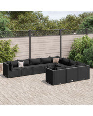 Salon de jardin 10 pcs avec coussins noir résine tressée | Mobilier & Déco