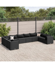 Salon de jardin 10 pcs avec coussins noir résine tressée | Mobilier & Déco