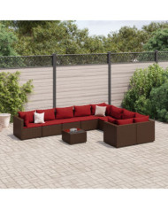Salon de jardin 10 pcs avec coussins marron résine tressée | Mobilier & Déco