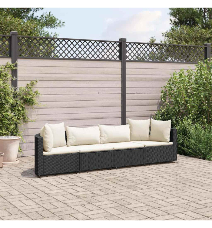 Salon de jardin 4 pcs avec coussins noir résine tressée | Mobilier & Déco
