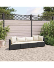 Salon de jardin 4 pcs avec coussins noir résine tressée | Mobilier & Déco