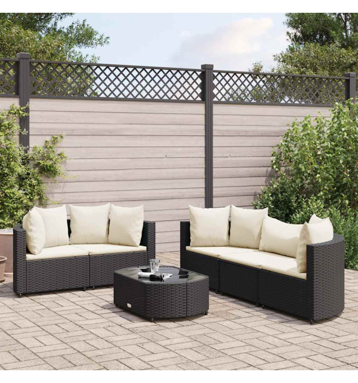 Salon de jardin 6 pcs avec coussins noir résine tressée | Mobilier & Déco