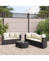 Salon de jardin 6 pcs avec coussins noir résine tressée | Mobilier & Déco
