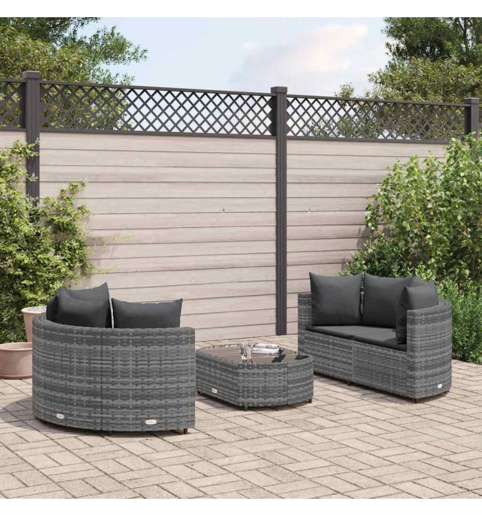 Salon de jardin 5 pcs avec coussins gris résine tressée | Mobilier & Déco