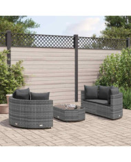 Salon de jardin 5 pcs avec coussins gris résine tressée | Mobilier & Déco