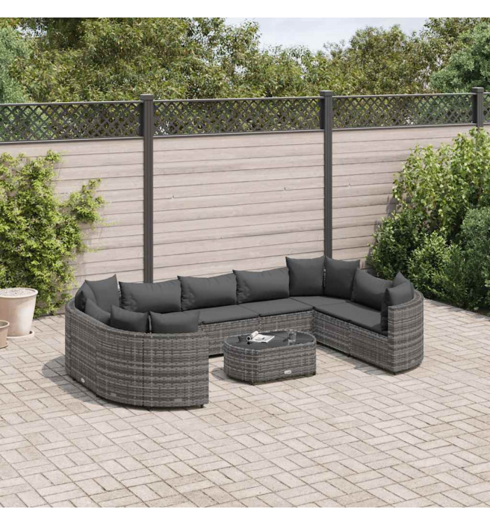 Salon de jardin avec coussins 10 pcs gris résine tressée | Mobilier & Déco