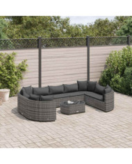 Salon de jardin avec coussins 10 pcs gris résine tressée | Mobilier & Déco