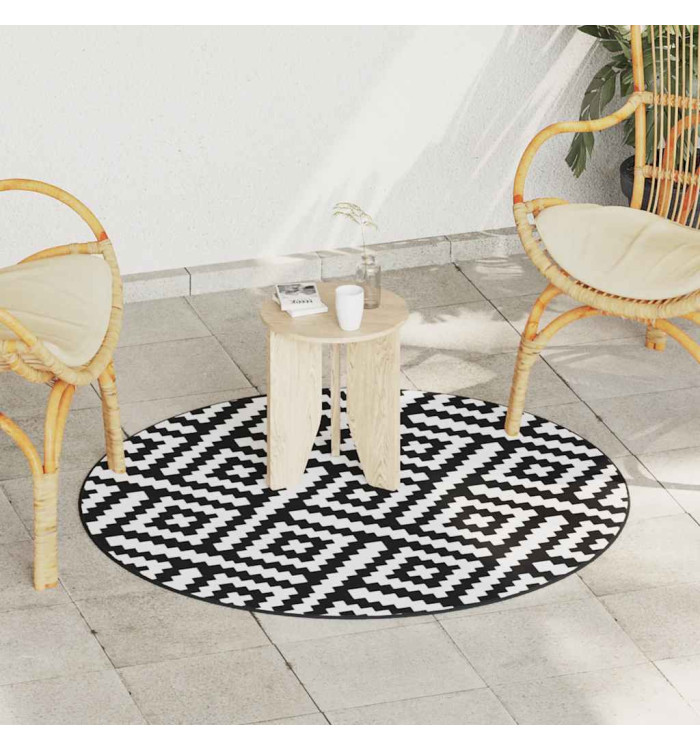 Tapis d'extérieur ARAKIL blanc et noir Ø120 cm PP | Mobilier & Déco
