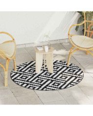 Tapis d'extérieur ARAKIL blanc et noir Ø120 cm PP | Mobilier & Déco