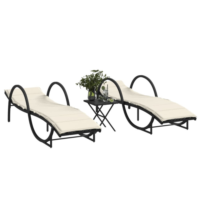 Chaises longues lot de 2 avec table noir résine tressée | Mobilier & Déco