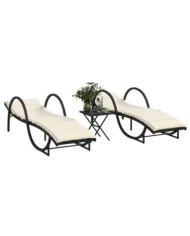 Chaises longues lot de 2 avec table noir résine tressée | Mobilier & Déco