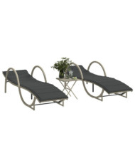 Chaises longues lot de 2 avec table gris clair résine tressée | Mobilier & Déco
