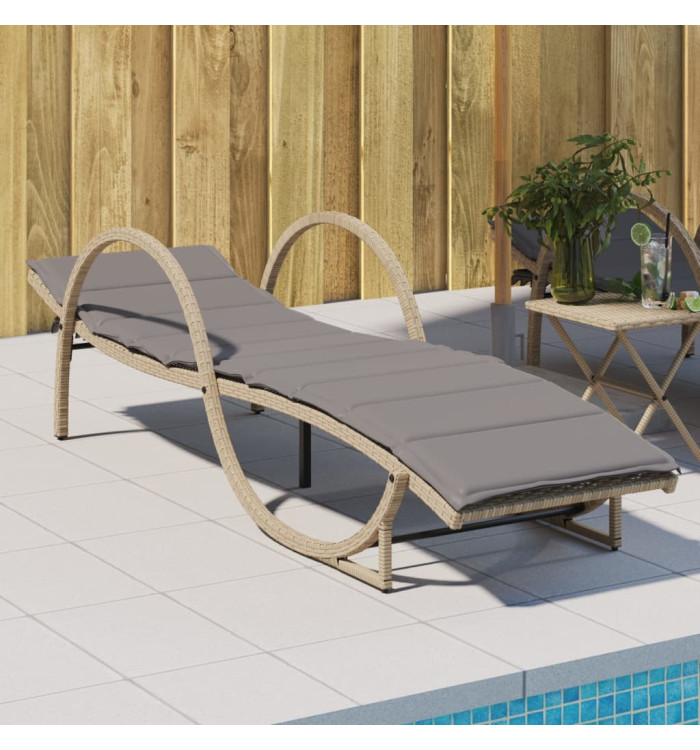 Chaise longue avec coussin beige 60x199x42 cm résine tressée | Mobilier & Déco