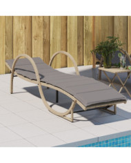Chaise longue avec coussin beige 60x199x42 cm résine tressée | Mobilier & Déco