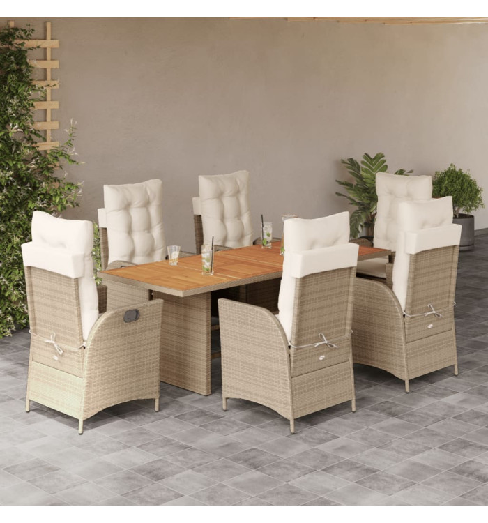 Ensemble à manger de jardin et coussins 7 pcs beige poly rotin | Mobilier & Déco