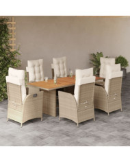 Ensemble à manger de jardin et coussins 7 pcs beige poly rotin | Mobilier & Déco
