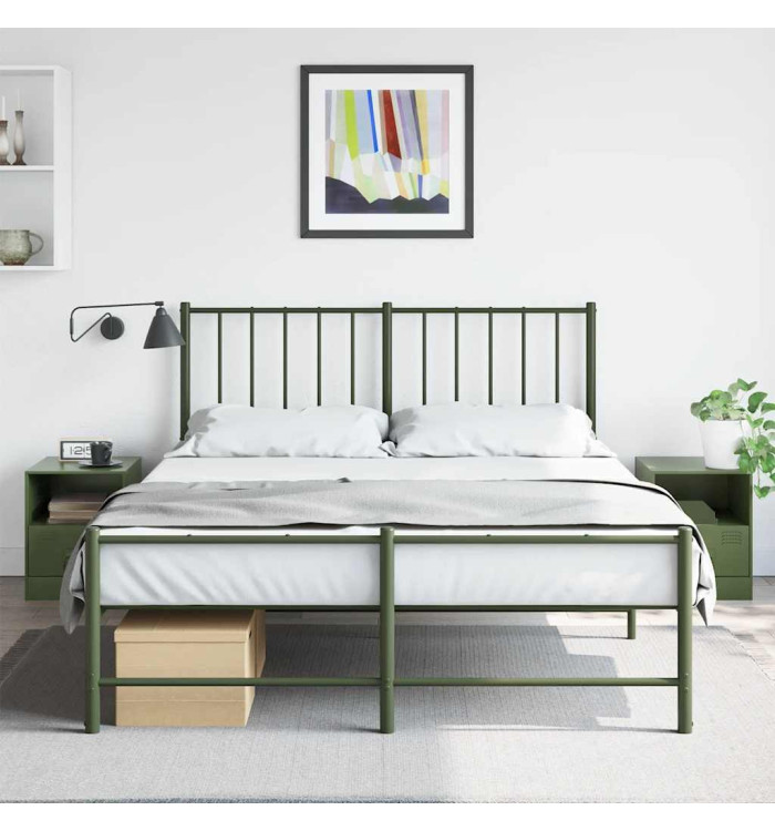 Tables de chevet 2 pcs vert olive 34,5x39x44 cm acier | Mobilier & Déco