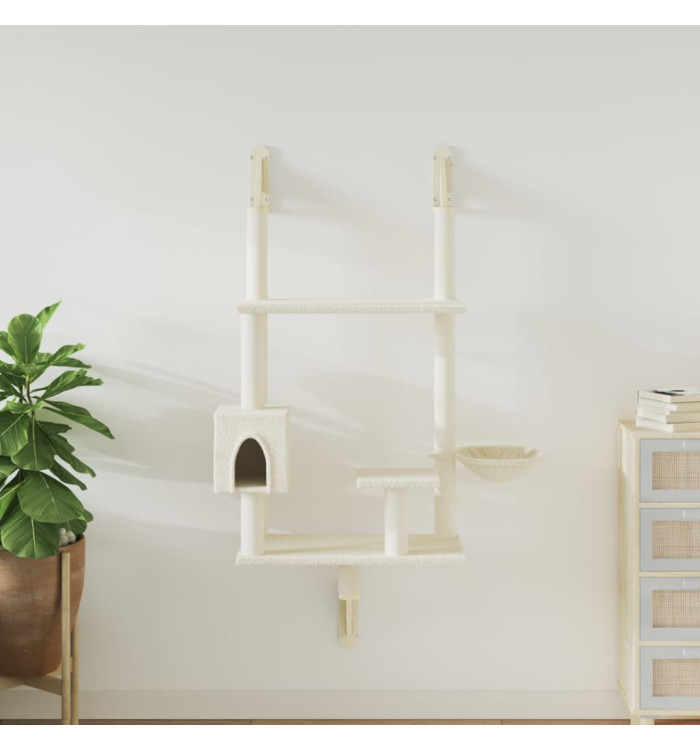 Arbre à chat mural avec griffoir crème 153 cm | Mobilier & Déco