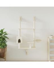 Arbre à chat mural avec griffoir crème 153 cm | Mobilier & Déco