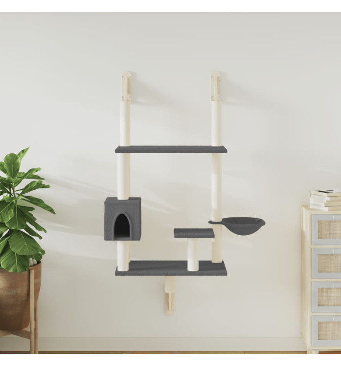 Arbre à chat mural avec griffoir gris foncé 153 cm | Mobilier & Déco