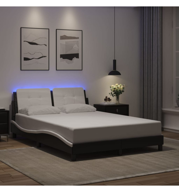 Cadre de lit avec LED sans matelas noir et blanc 120x200 cm | Mobilier & Déco
